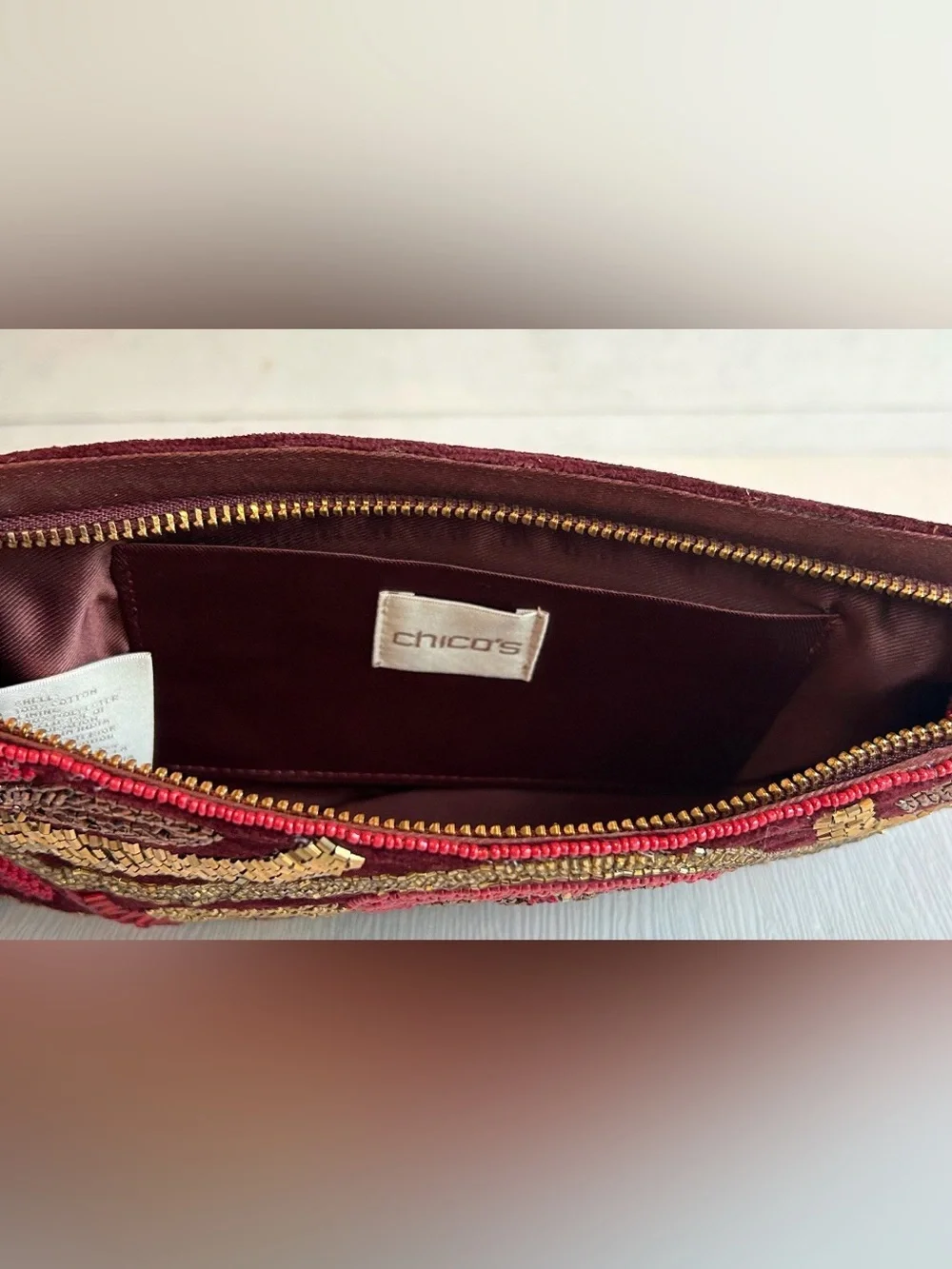 Chicos Beaded Maroon Party Wristlet Clutch + A GIFT 🎁